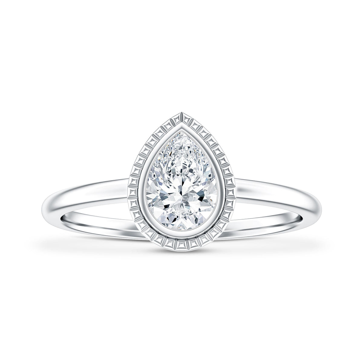 Pear Cut Lab Grown Diamond Solitaire Ring with Engraved Details