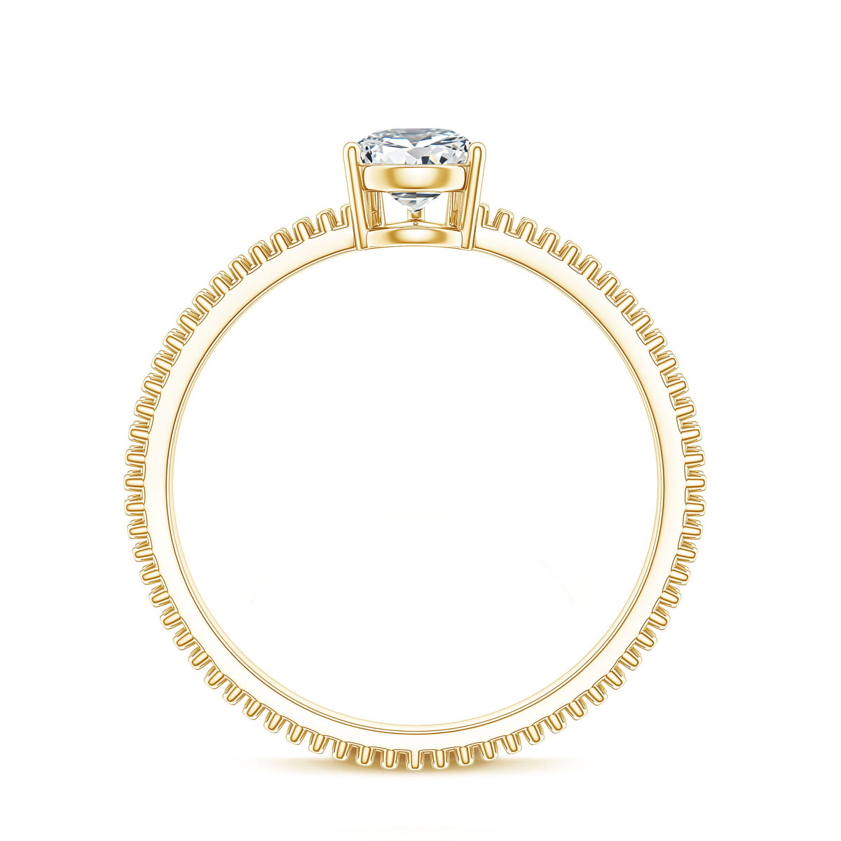 Pear Shaped Lab Grown Diamond Solitaire Ring with Beaded Detailing