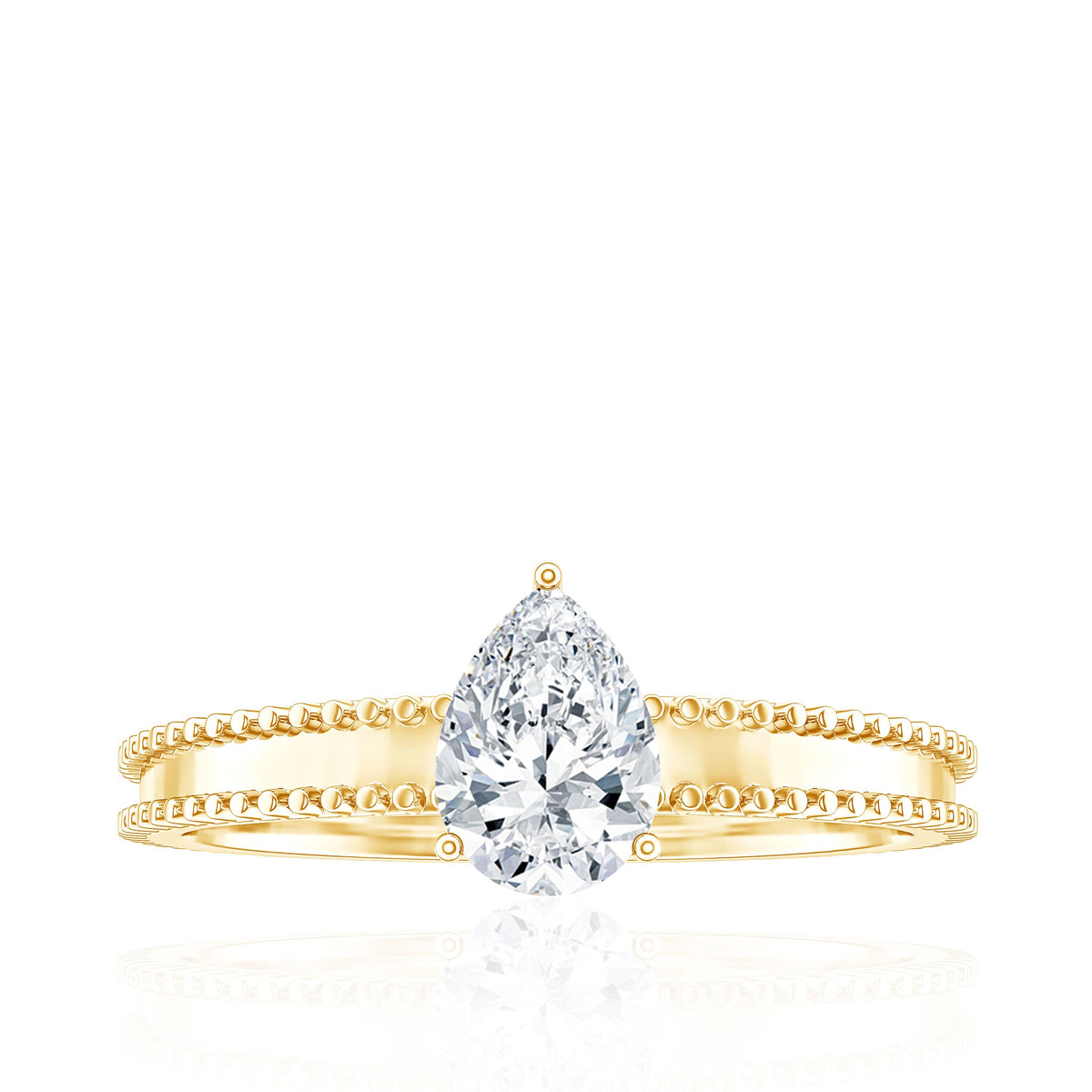 Pear Shaped Lab Grown Diamond Solitaire Ring with Beaded Detailing