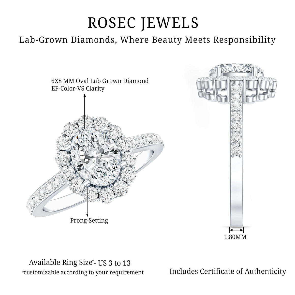 Oval Shape Lab Grown Diamond Halo Engagement Ring