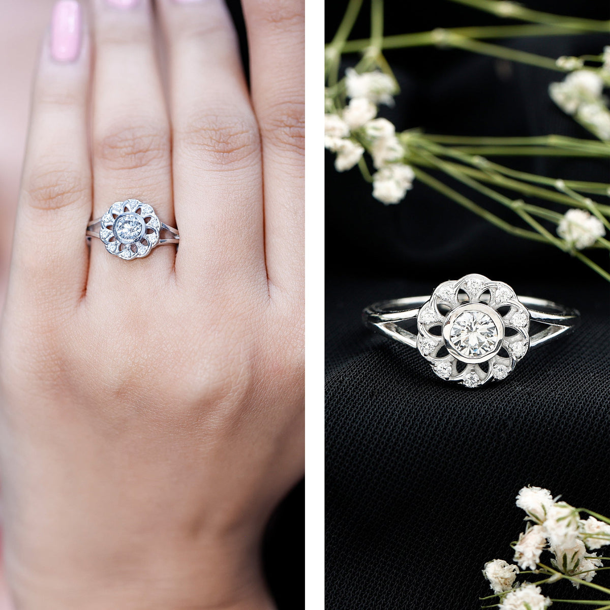 Lab Grown Diamond Nature Inspired Flower Engagement Ring