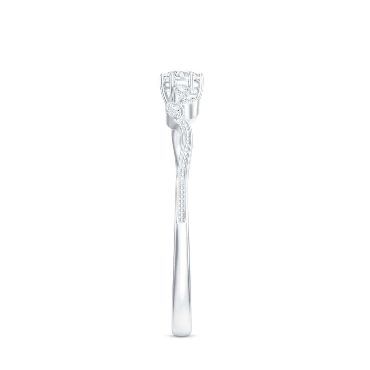 Minimal Lab Grown Diamond Leaf Ring with Beaded Detailing