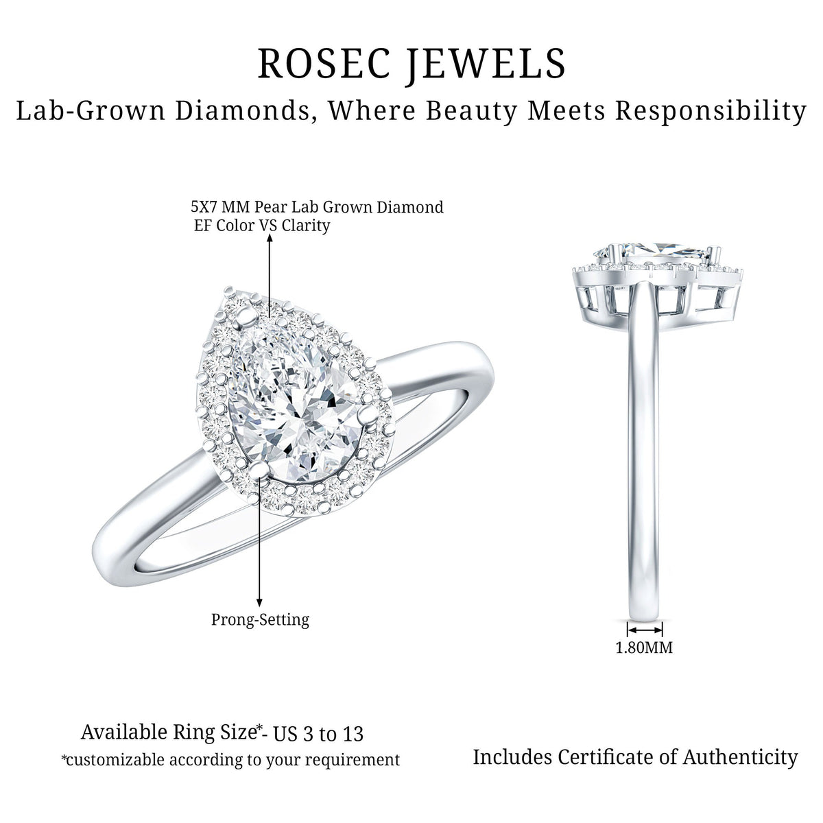 Classic Lab Grown Diamond Teardrop Engagement Ring with Halo