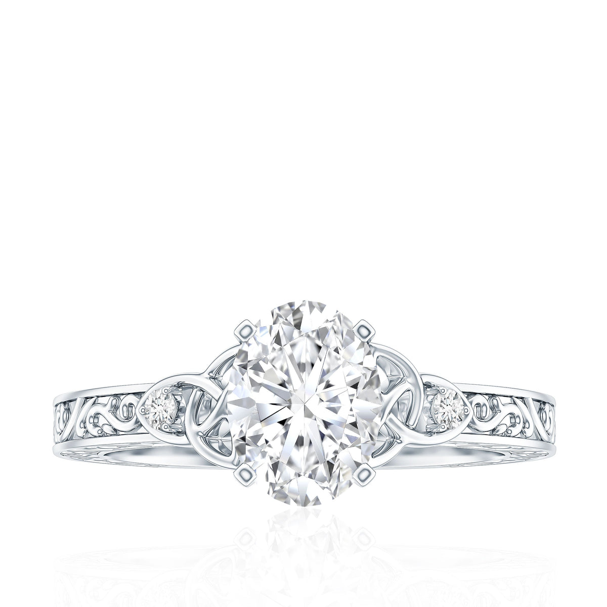 Antique Style Oval Shape Lab Grown Diamond Solitaire Celtic Knot Ring