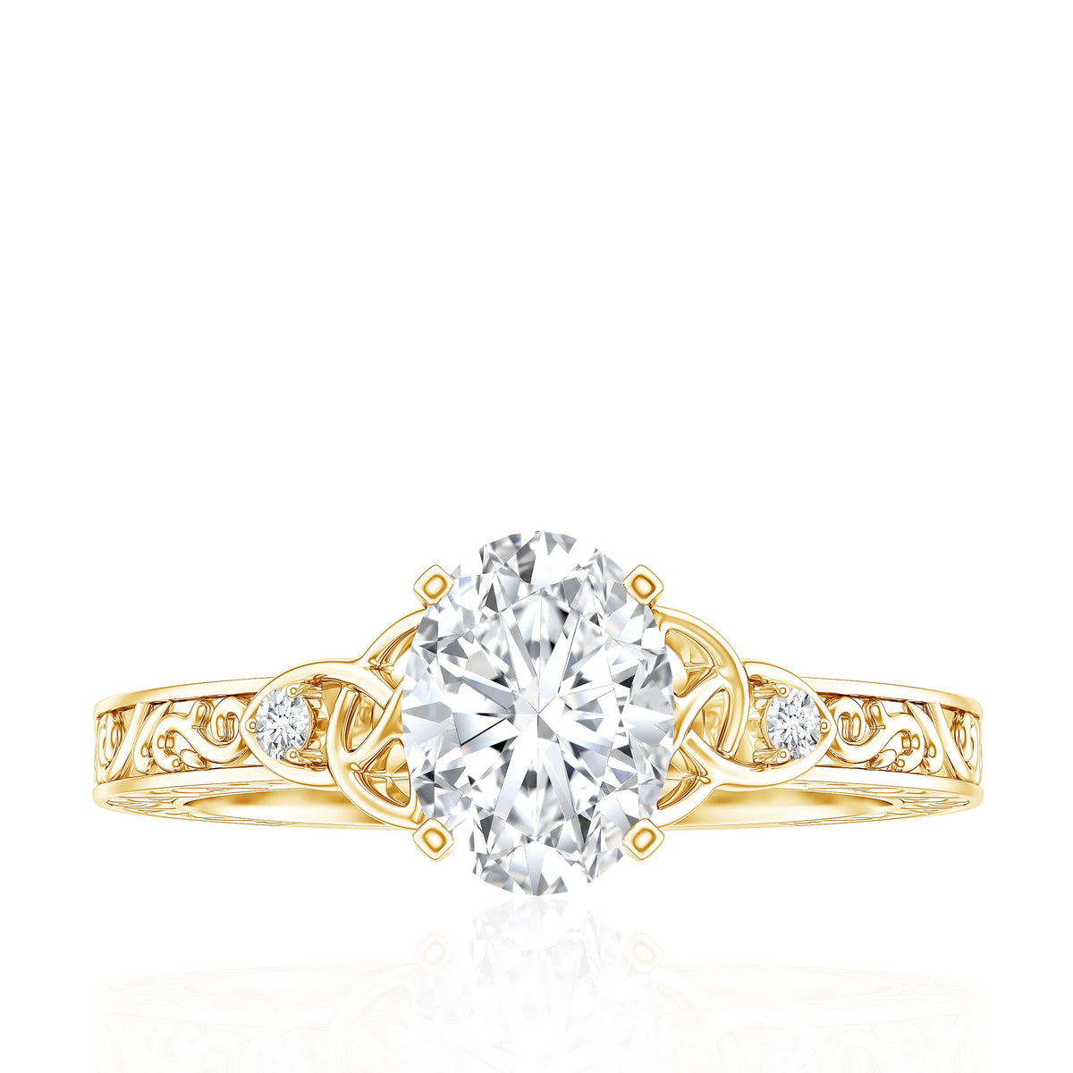 Antique Style Oval Shape Lab Grown Diamond Solitaire Celtic Knot Ring