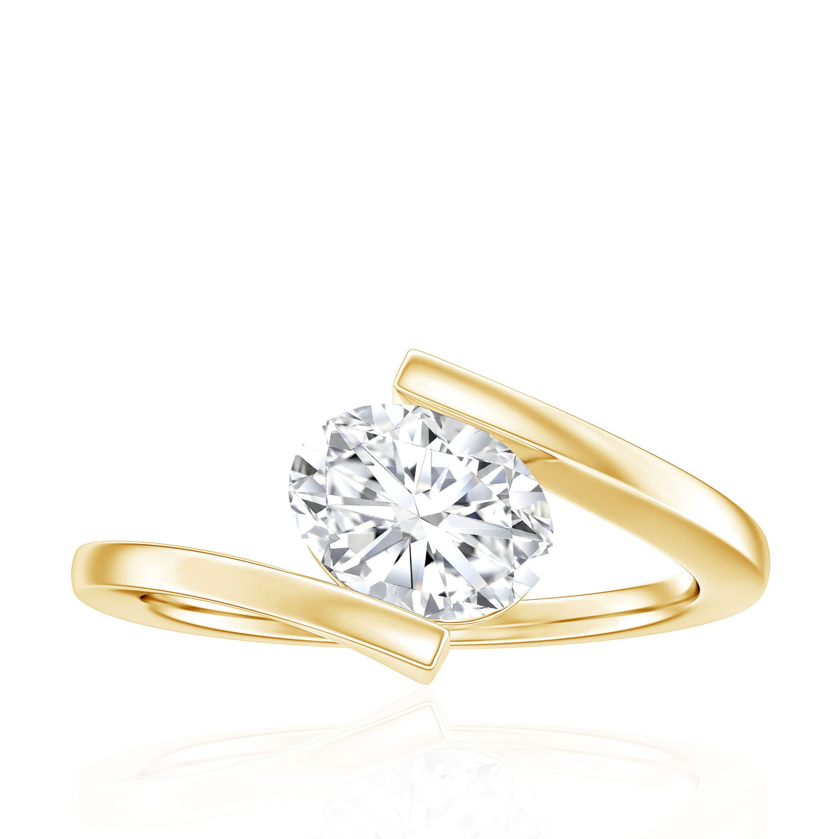 Simple Oval Shape Lab Grown Diamond Solitaire Bypass Ring
