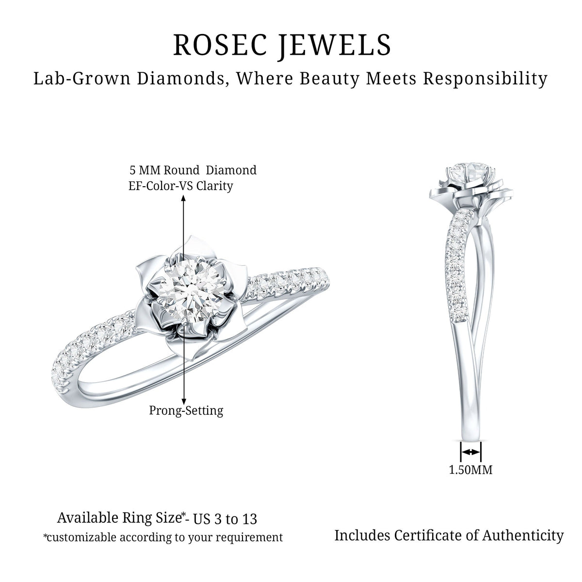 Nature Inspired Floral Engagement Ring with Lab Grown Diamond