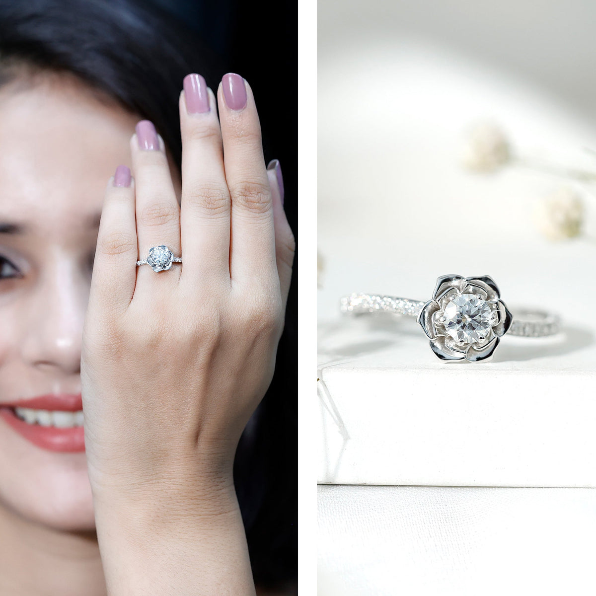Nature Inspired Floral Engagement Ring with Lab Grown Diamond