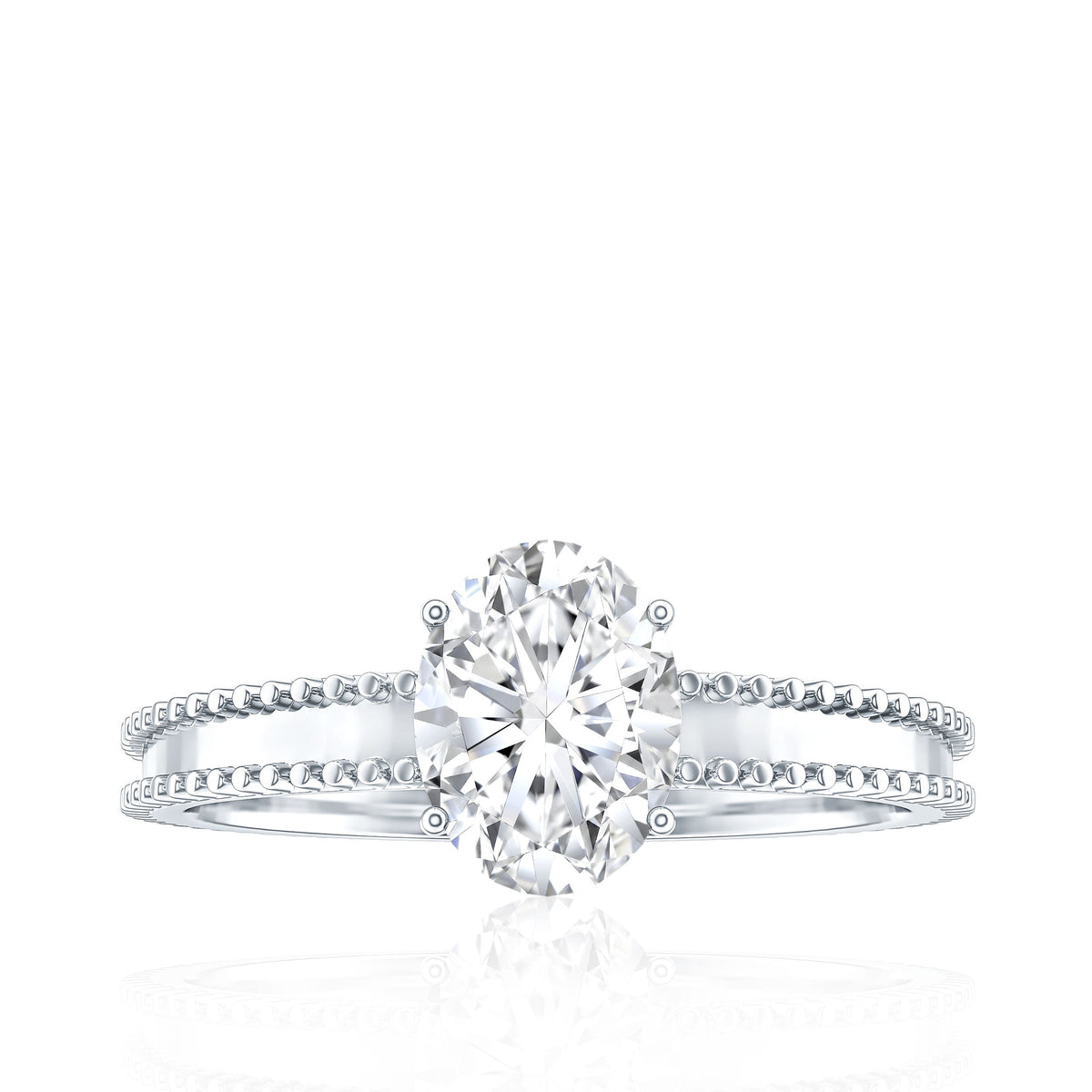 Oval Shaped Lab Grown Diamond Solitaire Ring with Beaded Detailing