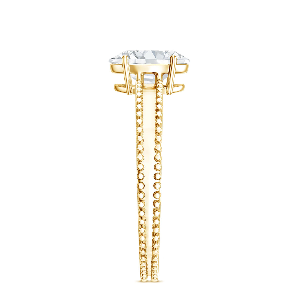 Oval Shaped Lab Grown Diamond Solitaire Ring with Beaded Detailing