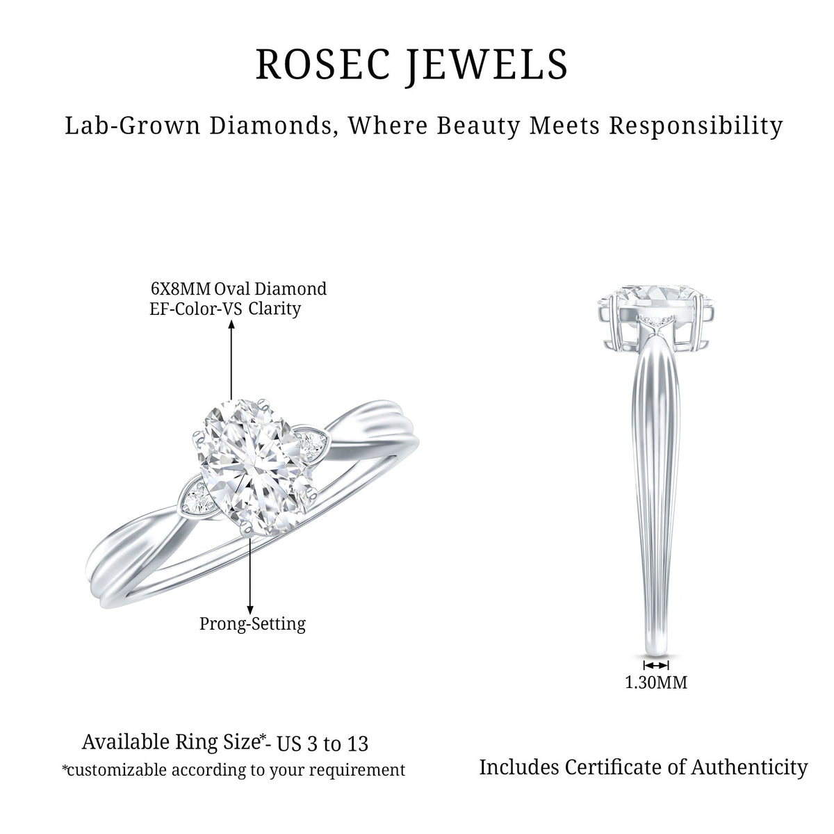 Oval Lab Grown Diamond Simple Solitaire Ring