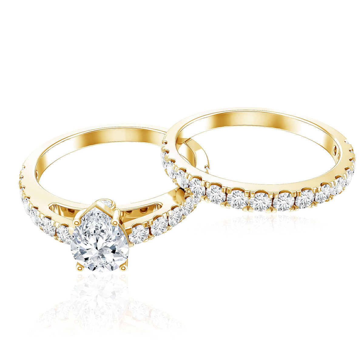 Minimal Pear Shape Lab Grown Diamond Wedding Ring Set