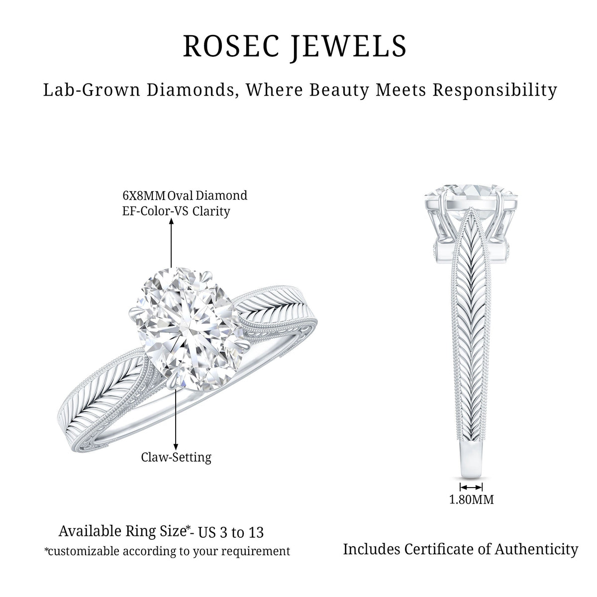 Claw Set Oval Shape Lab Grown Diamond Solitaire Engagement Ring