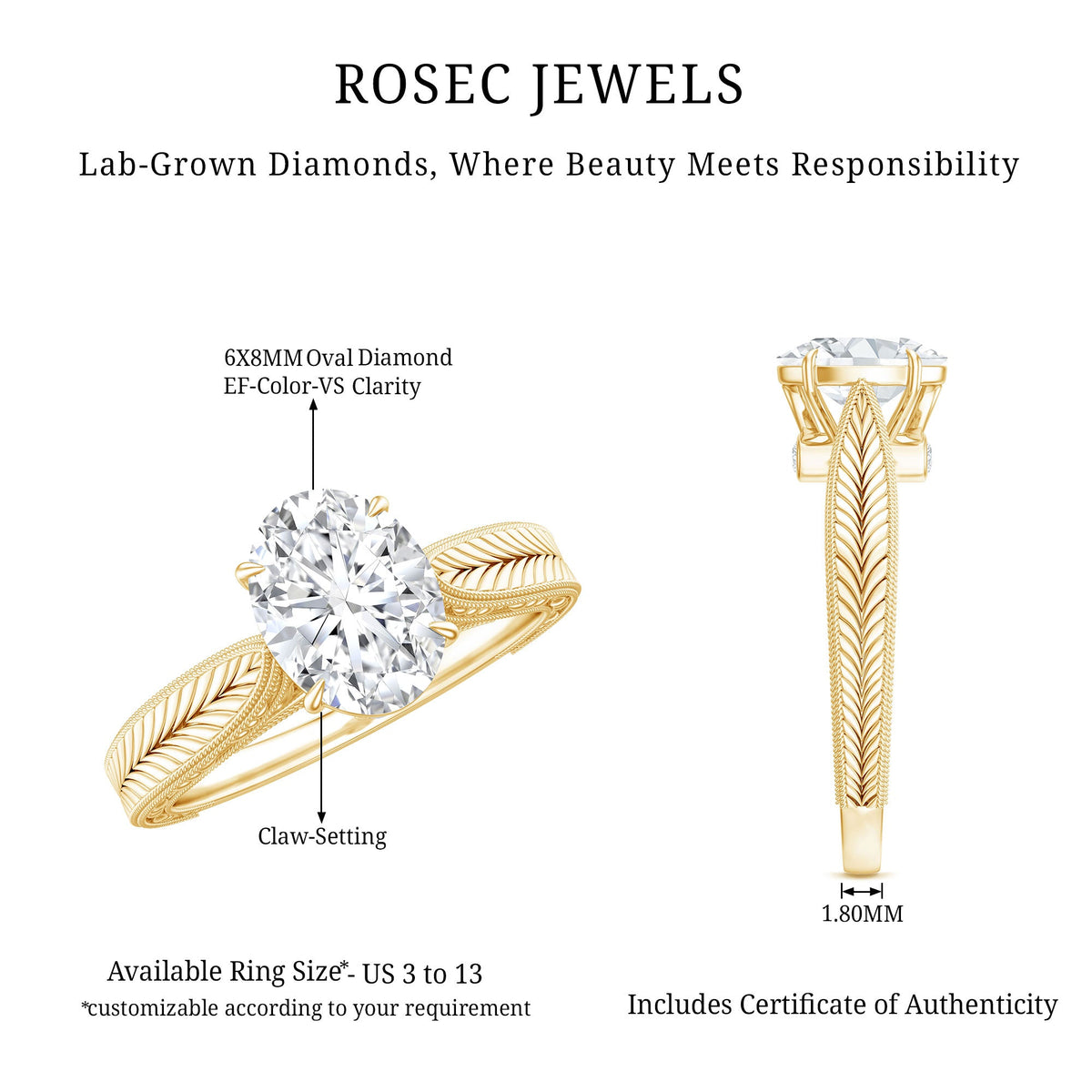 Claw Set Oval Shape Lab Grown Diamond Solitaire Engagement Ring