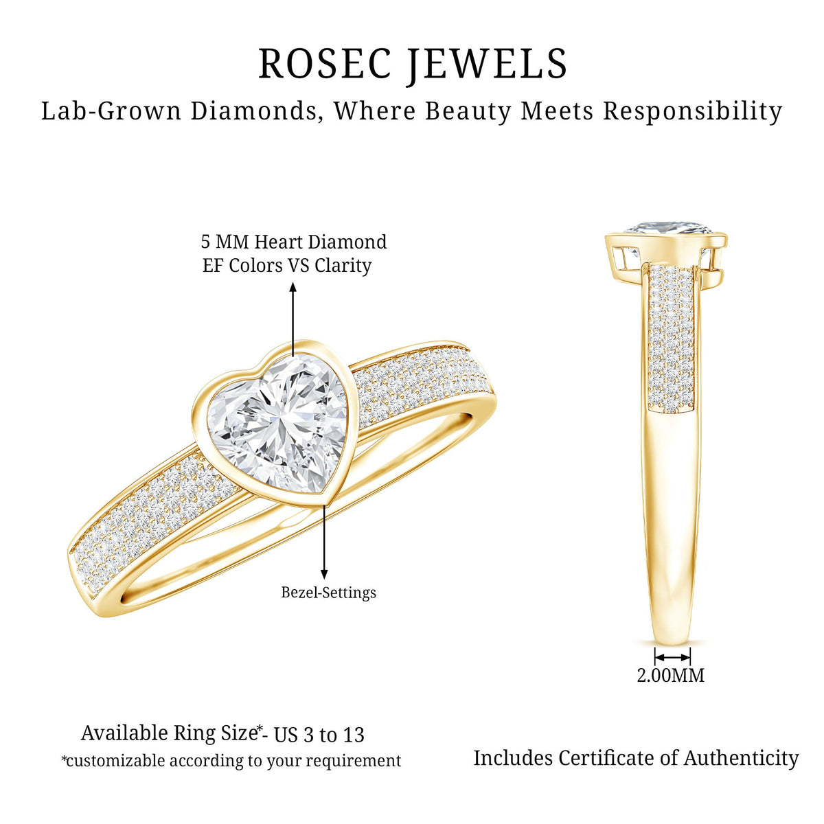 Heart Shape Lab Grown Diamond Solitaire Ring with Side Stones