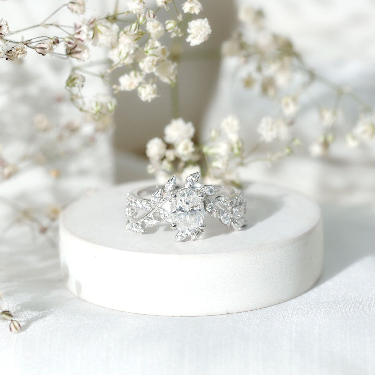 Certified 1.2 Carat Moissanite Vine Engagement Ring in Silver