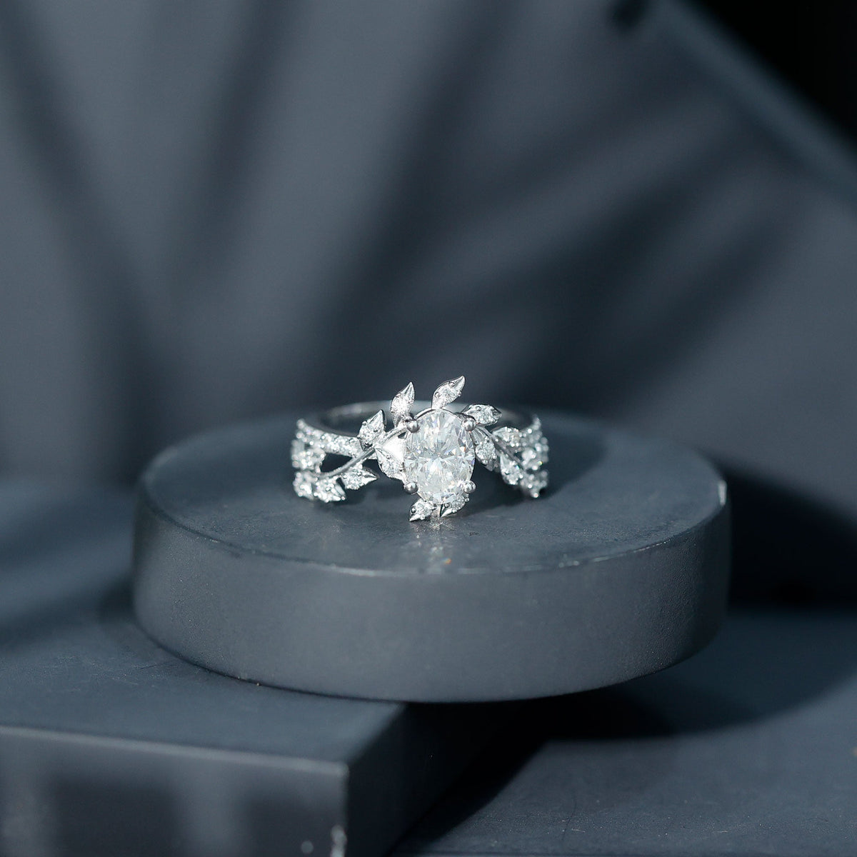Certified 1.2 Carat Moissanite Vine Engagement Ring in Silver