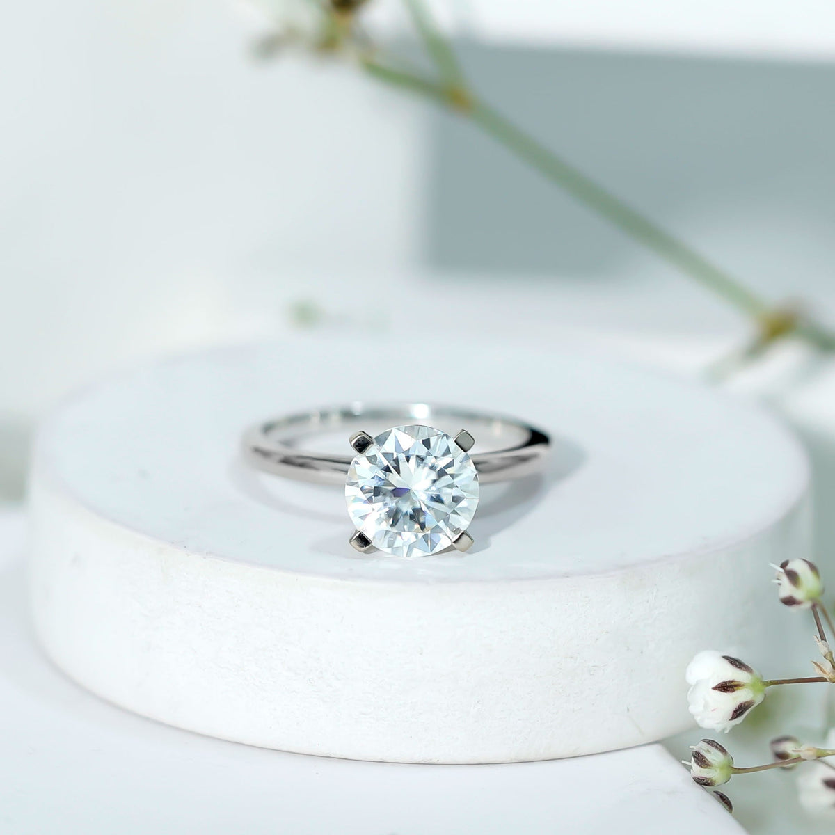 2 Carat Round Moissanite Solitaire Engagement Ring