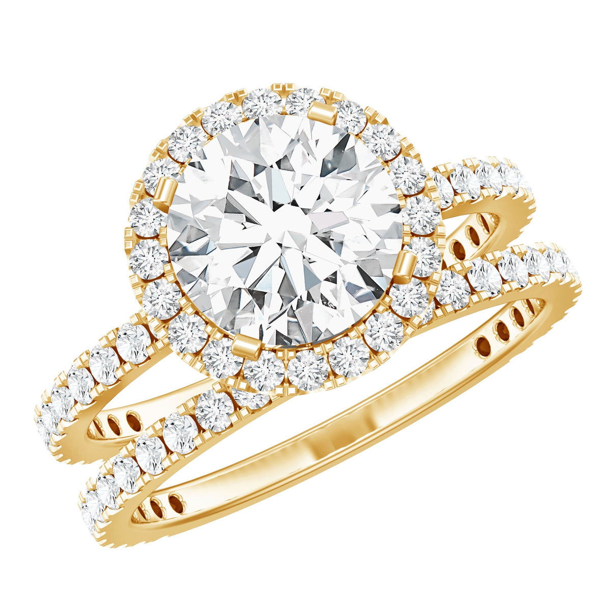 2 Carat Round Shape Moissanite Halo Wedding Ring Set