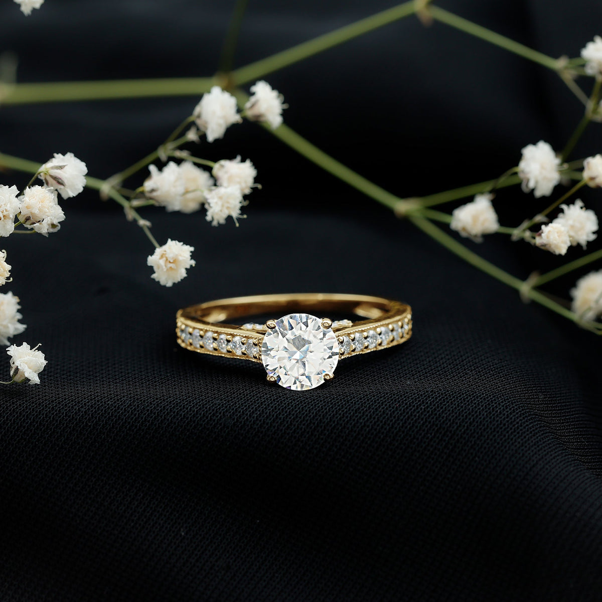 Certified 2 Carat Moissanite Solitaire Engagement Ring With Side Stones