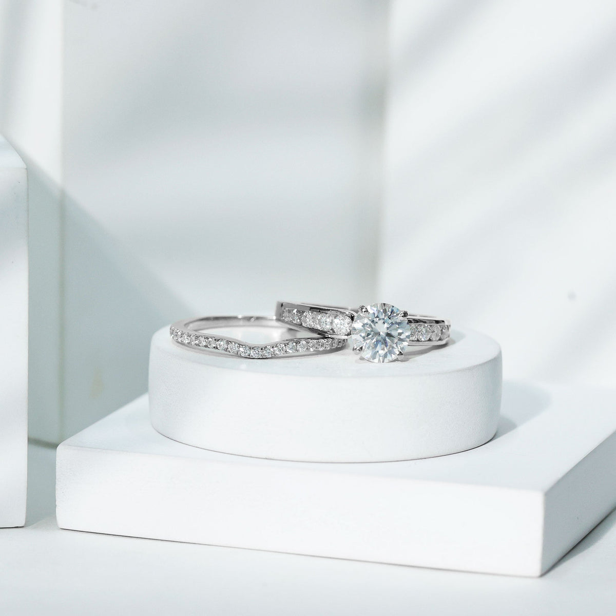 Certified 2 Carat Moissanite Engagement Ring with Wedding Band