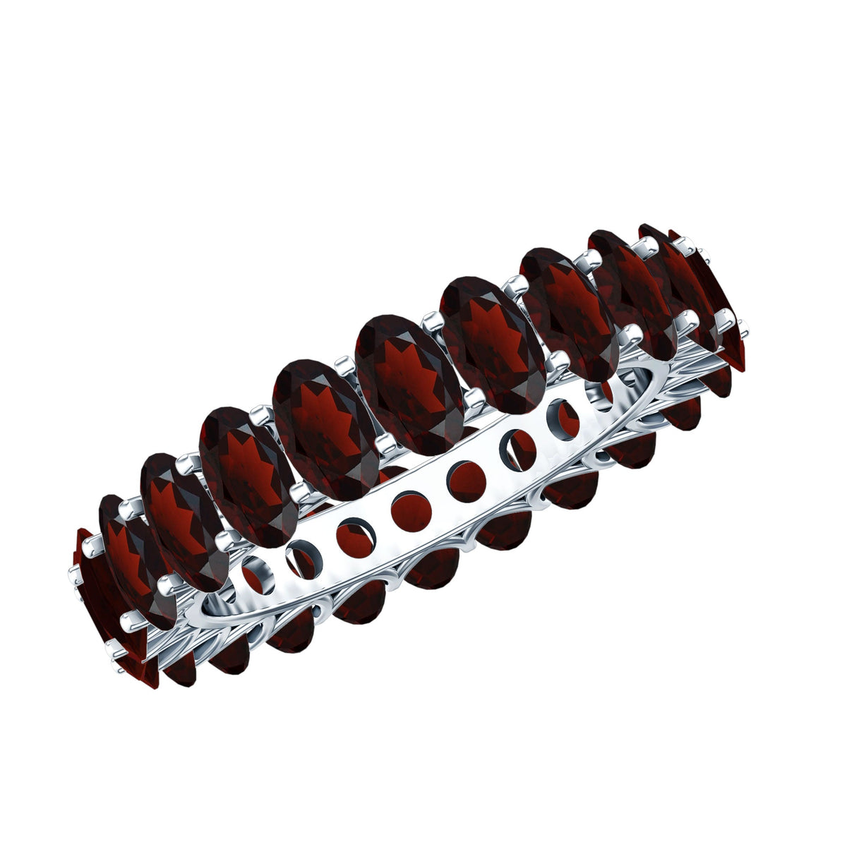 Certified Real Oval Garnet Eternity Ring for Anniversary