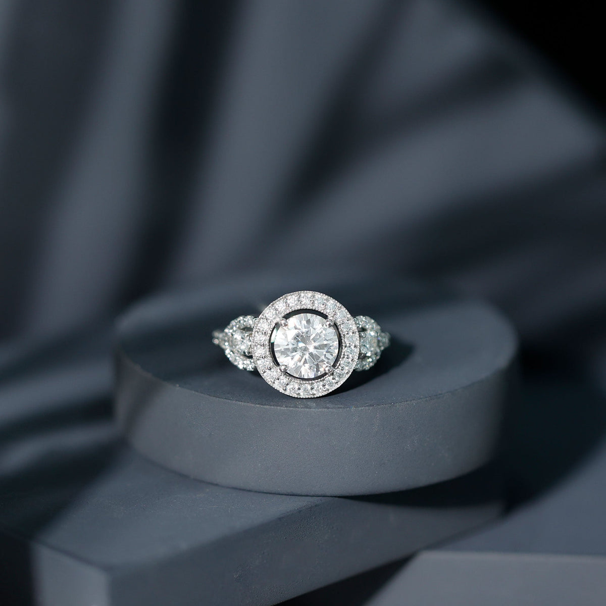Vintage Style Moissanite Halo Engagement Ring