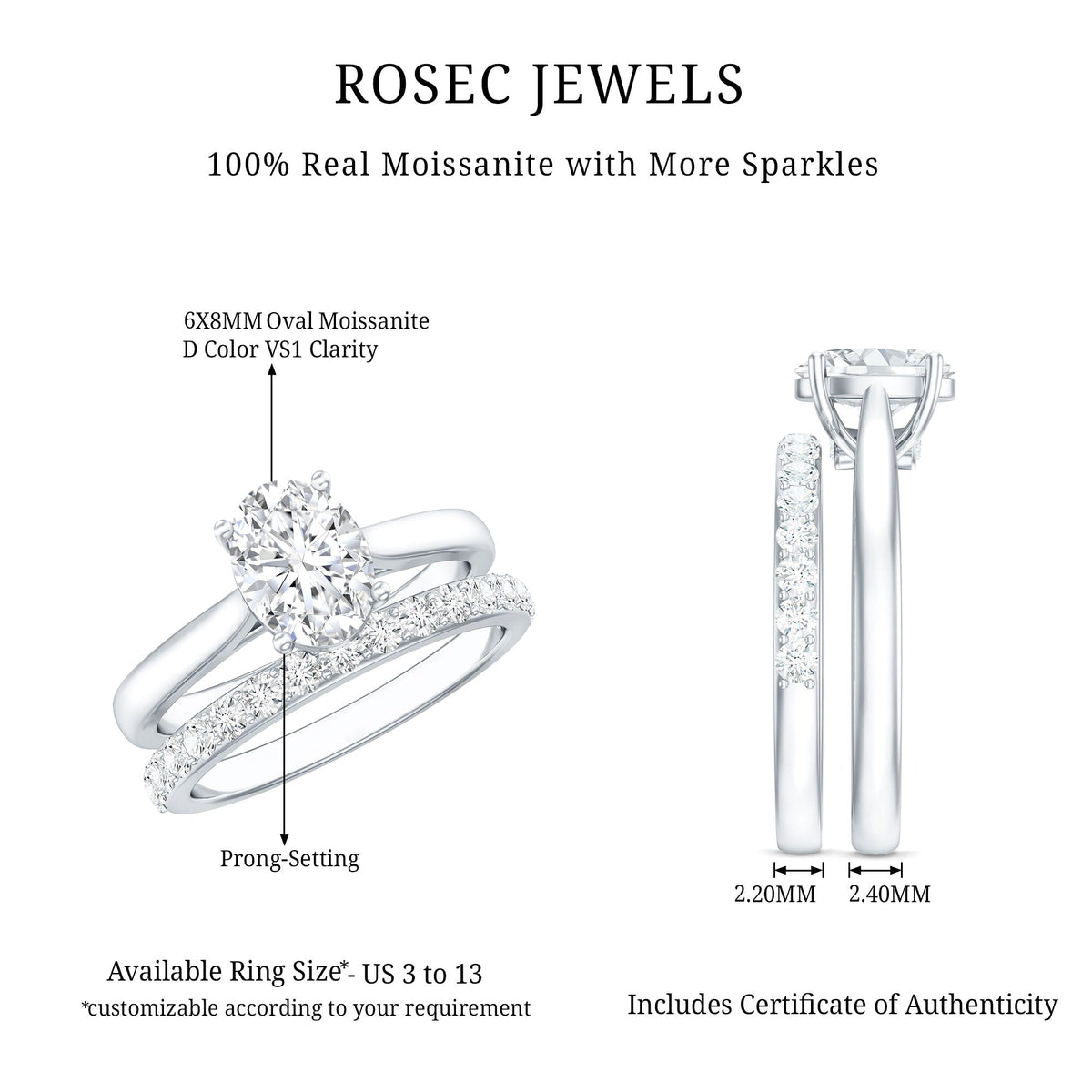 Oval Cut Solitaire Moissanite Bridal Ring Set
