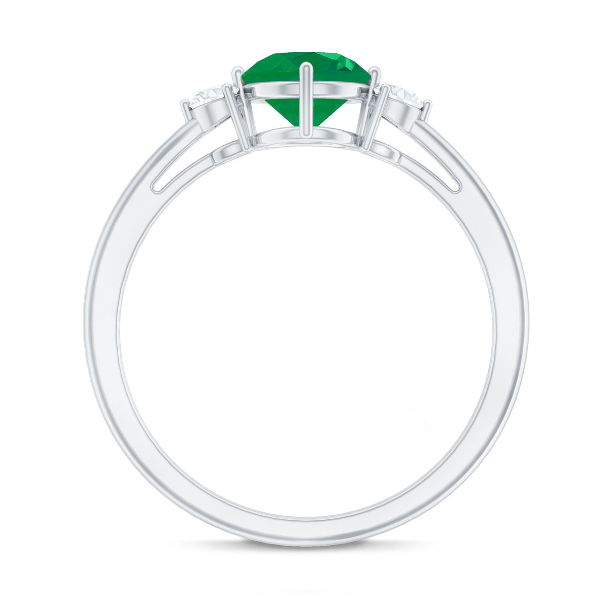 Natural Emerald Diamond Three Stone Promise Ring