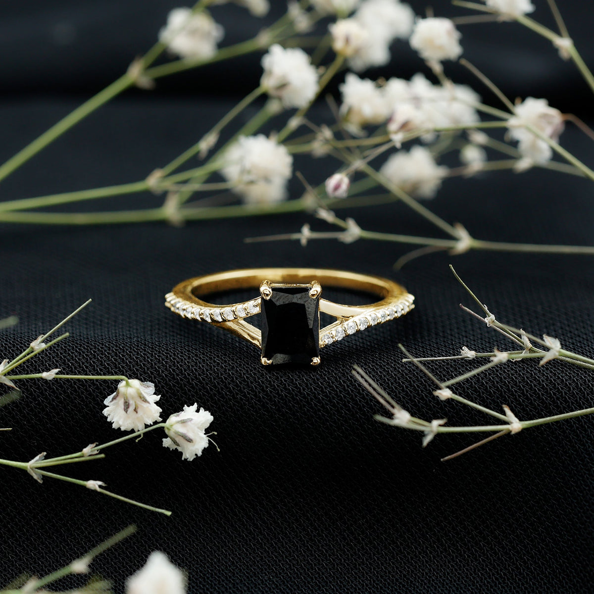 3.4 Carat Emerald Cut Lab Created Black Diamond Engagement Ring