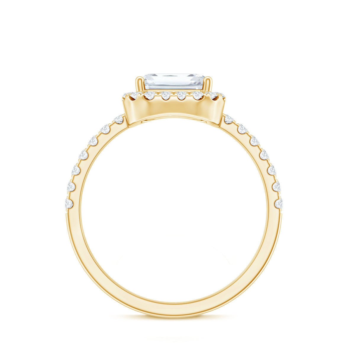 Certified Moissanite Emerald Cut Engagement Ring With Halo