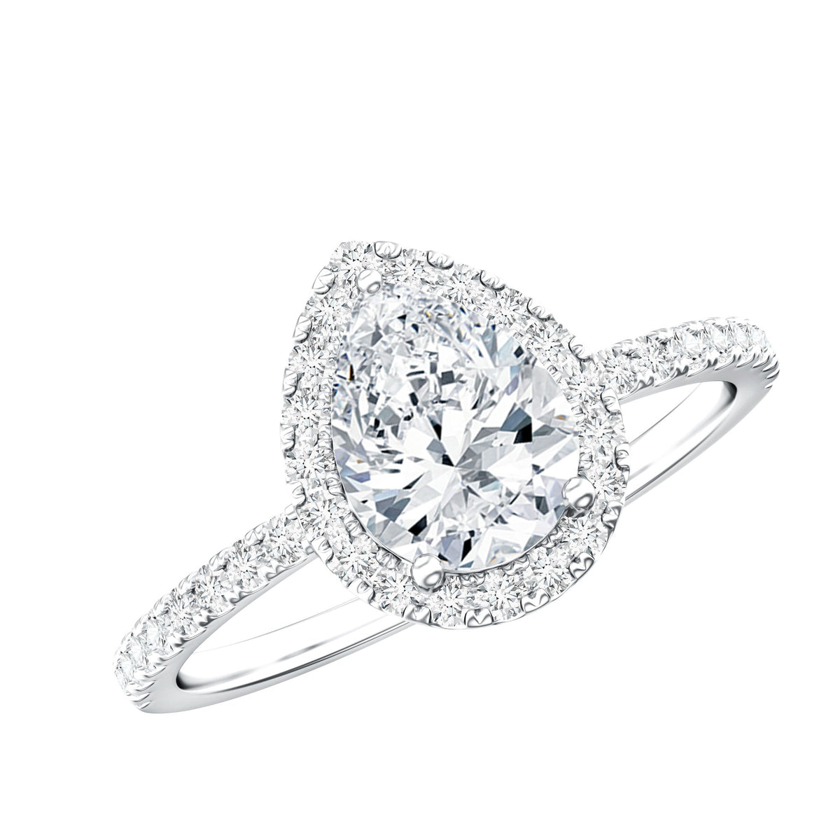 Pear Shape Moissanite Halo Engagement Ring for Women