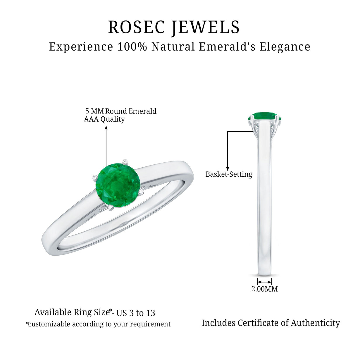 Round Shaped 0.4 Carat Emerald Solitaire Promise Ring for Her