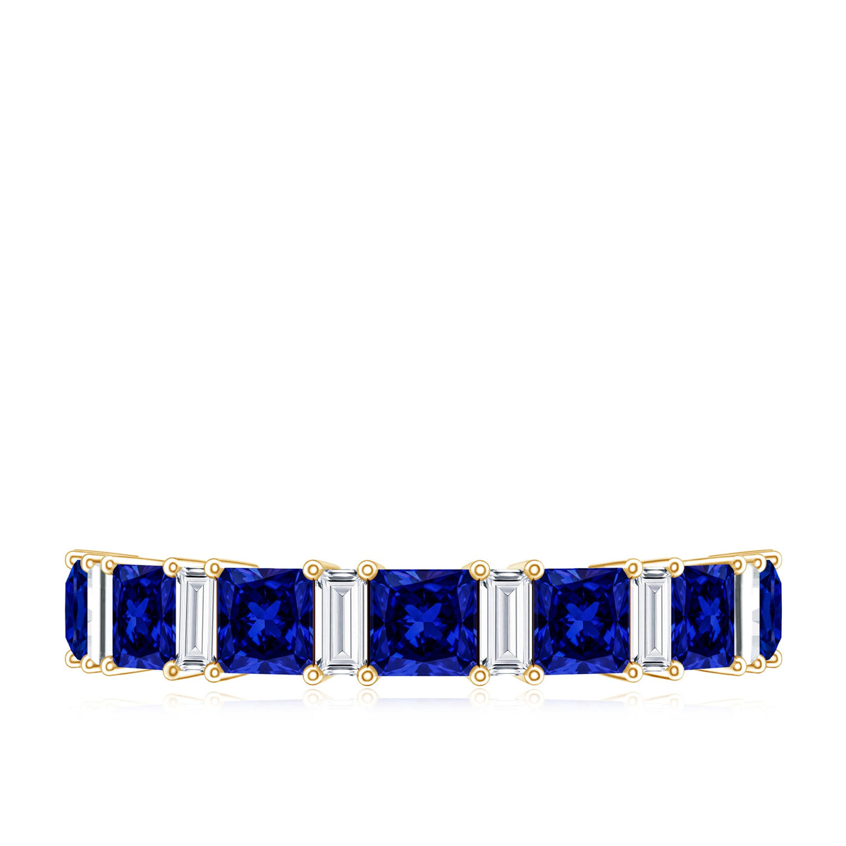 Princess Cut Lab Grown Blue Sapphire Half Eternity Ring with Diamond