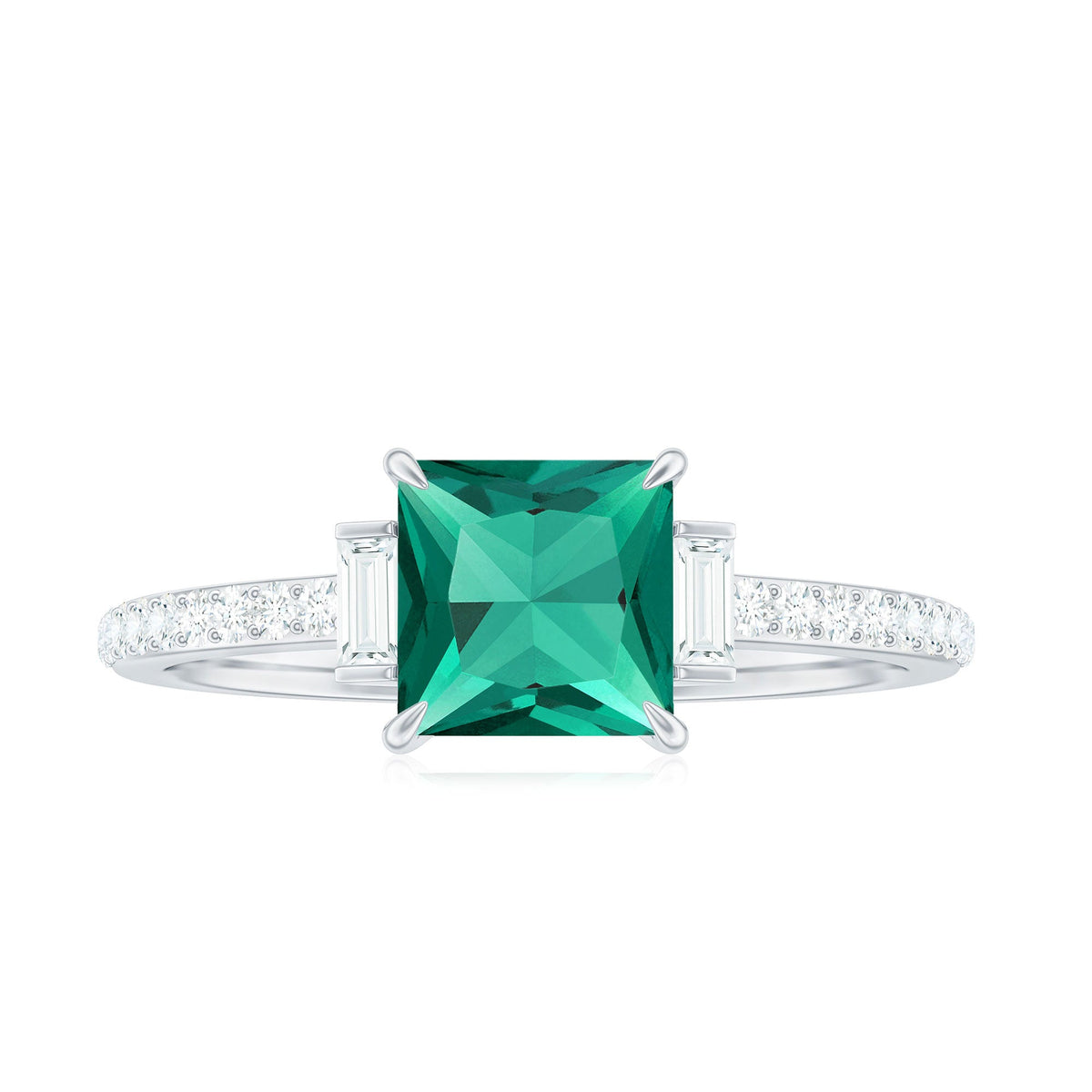 Lab Grown Emerald Diamond 3 Stone Engagement Ring with Certificate