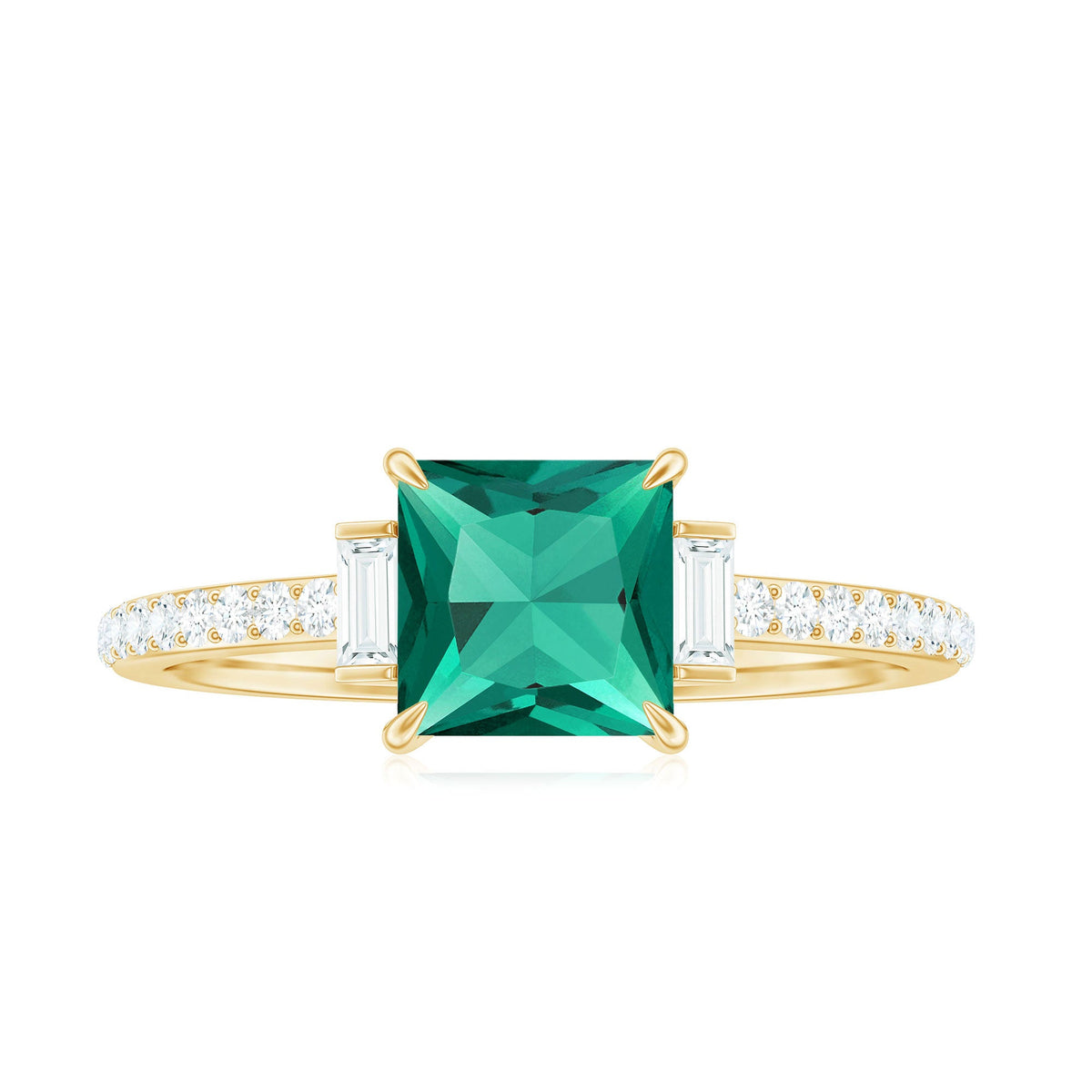Lab Grown Emerald Diamond 3 Stone Engagement Ring with Certificate
