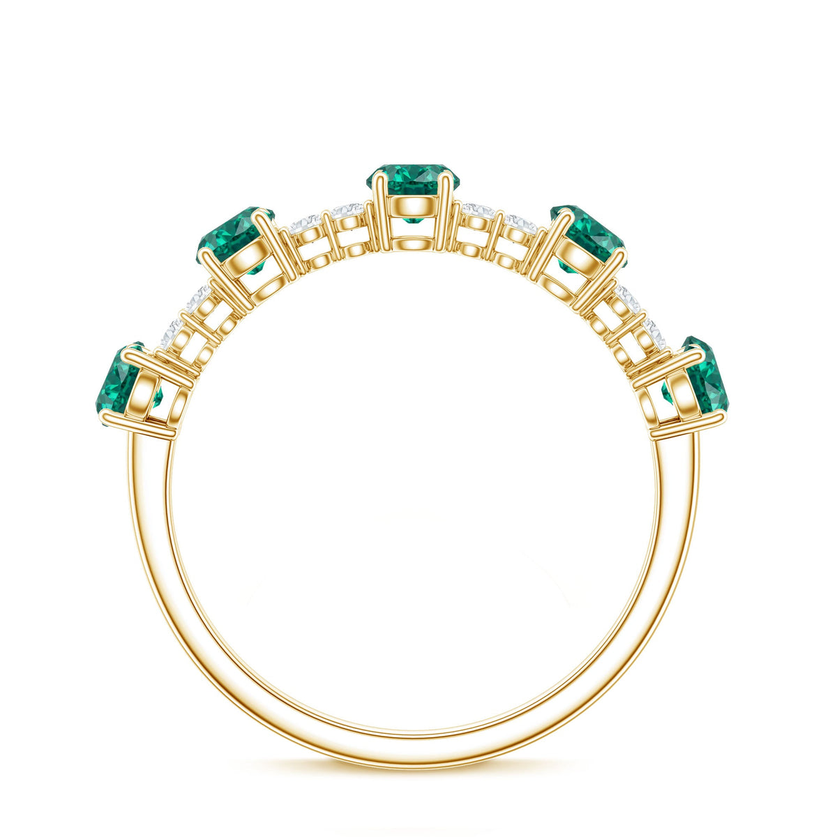 Certified Lab Grown Emerald Half Eternity Anniversary Ring with Diamond