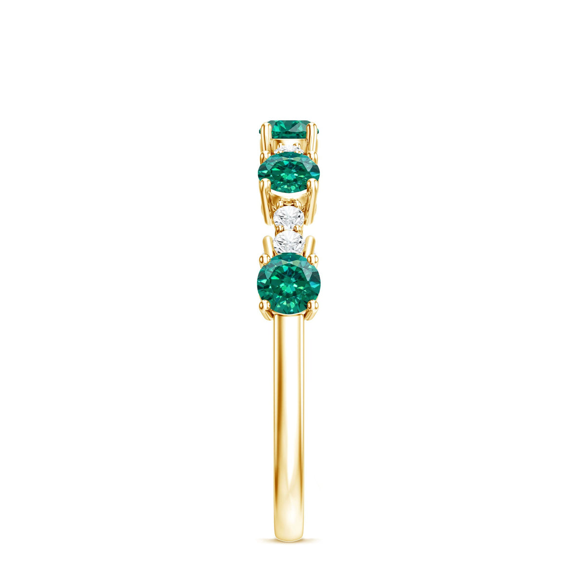Certified Lab Grown Emerald Half Eternity Anniversary Ring with Diamond