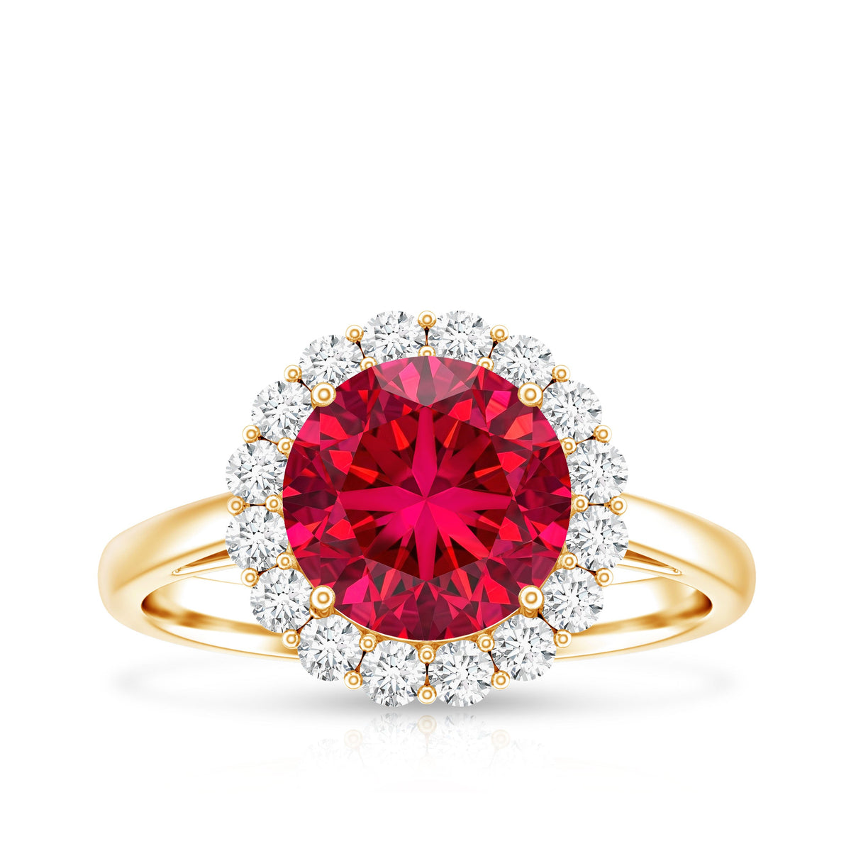 Lab Created 2.3 Carat Ruby Halo Engagement Ring with Diamonds