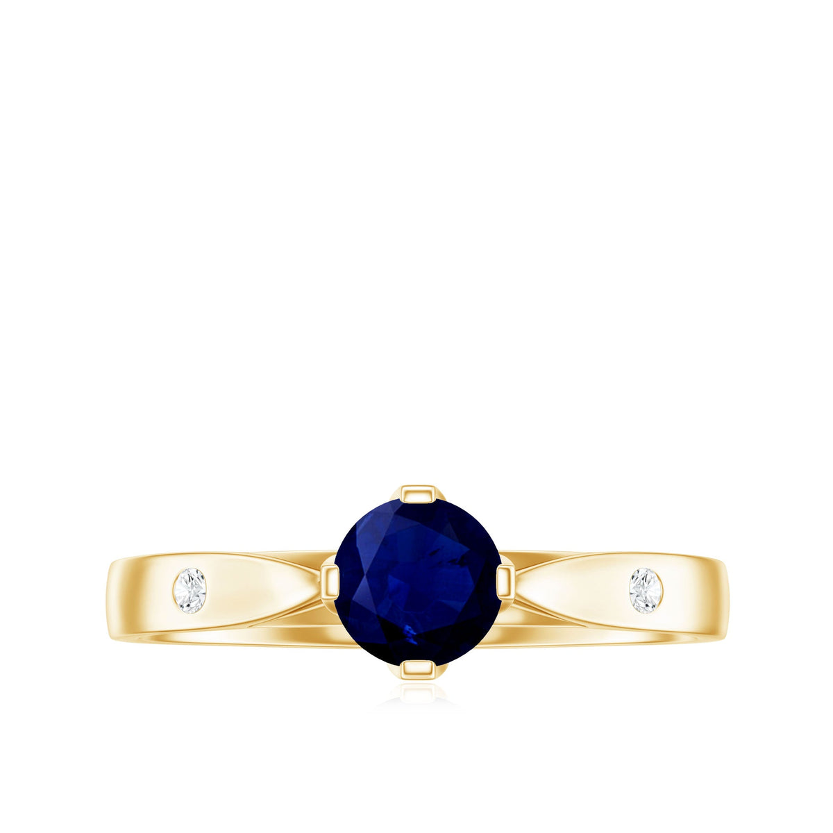 Round Cut Certified Blue Sapphire Promise Ring with Diamond