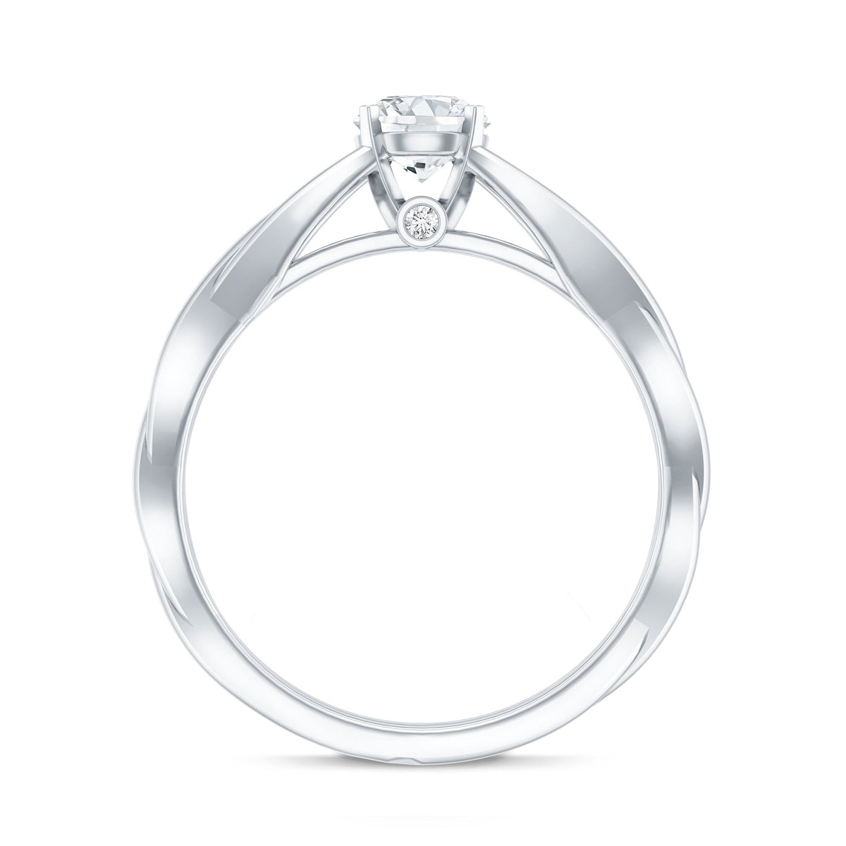 Certified Moissanite Solitaire Engagement Ring in Crossover Shank