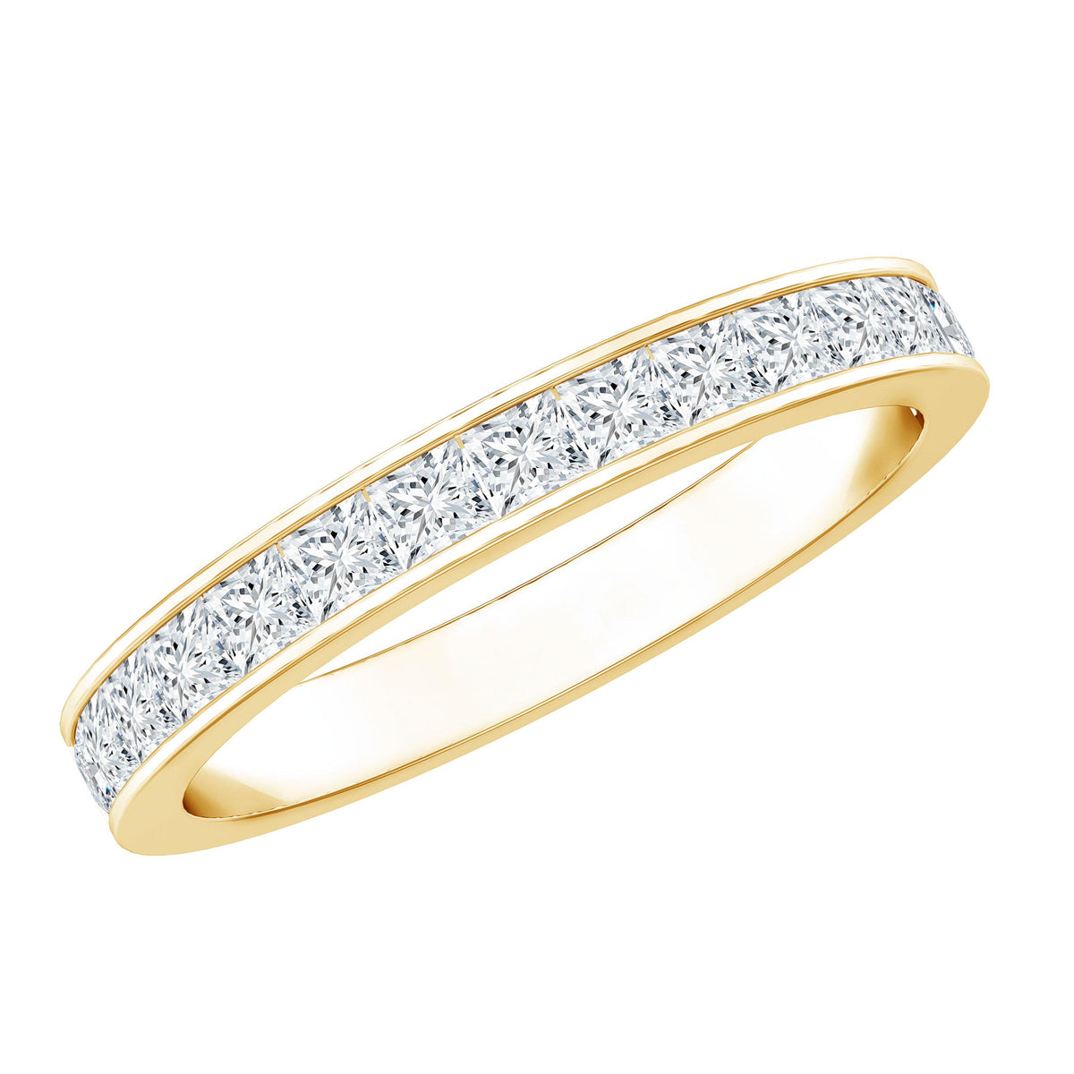 Princess Cut Moissanite Half Eternity Band Ring in Channel Setting