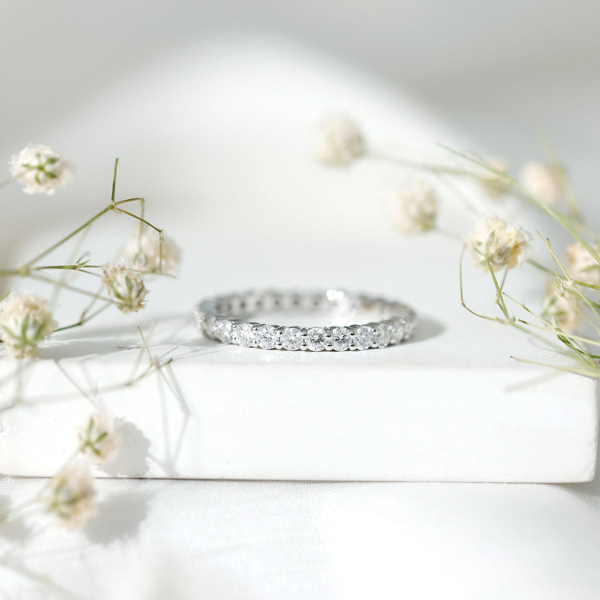 Prong Set Moissanite Eternity Wedding Band Ring for Women