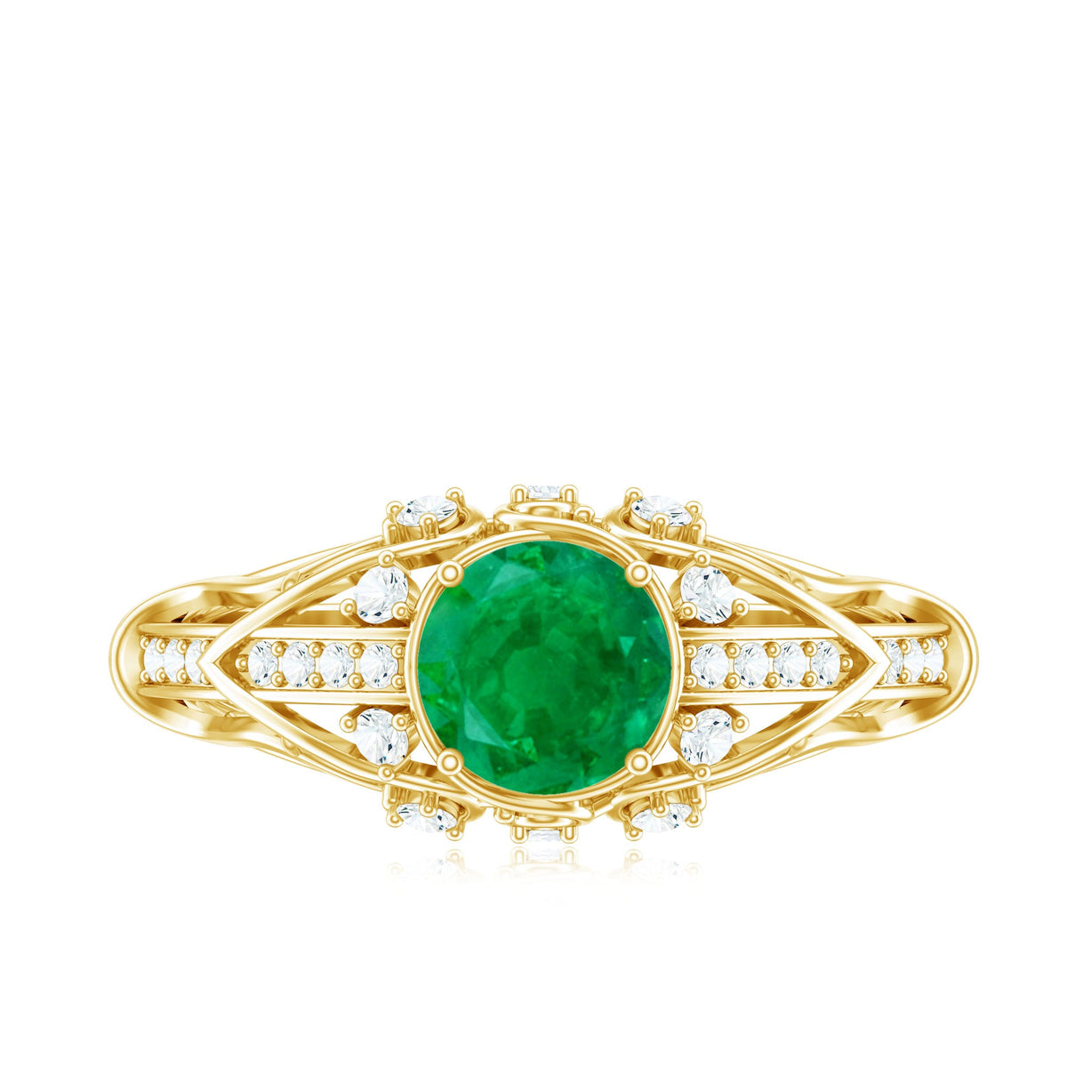 Natural Emerald Diamond Retro Engagement Ring