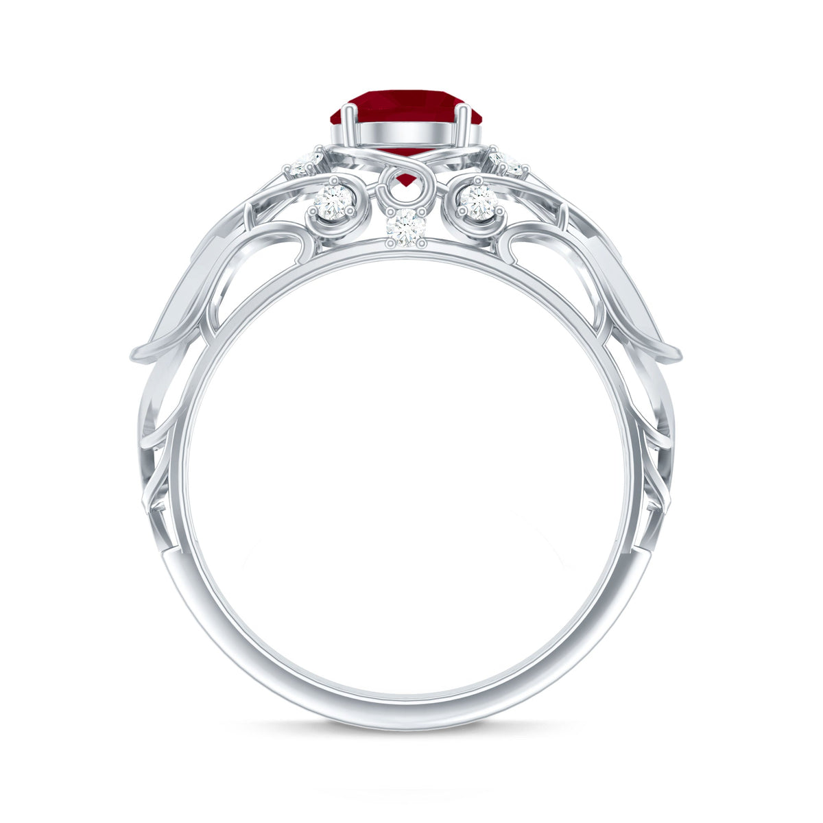 Vintage Inspired 0.6 Carat Ruby Engagement Ring with Diamond