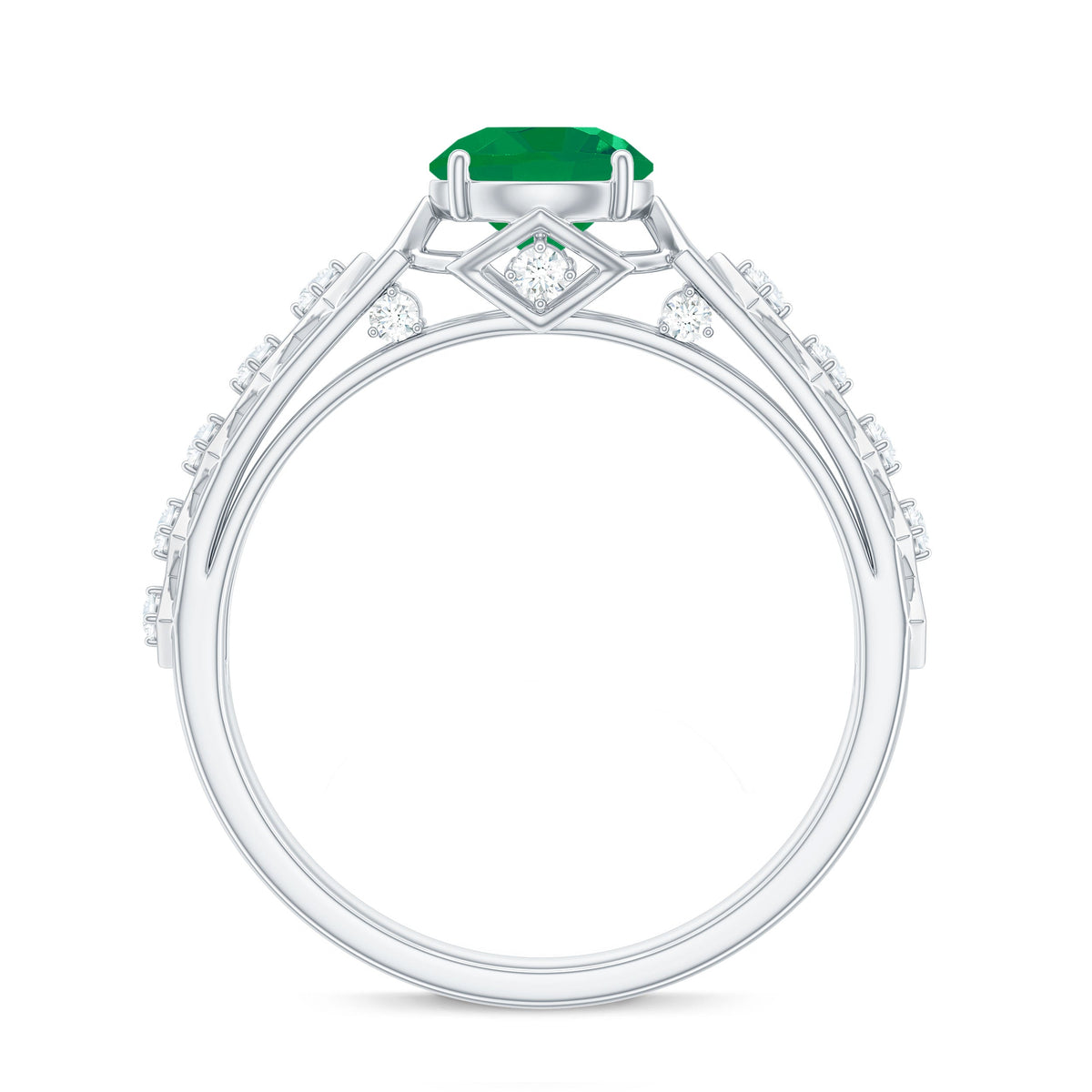 Genuine Emerald Art Deco Engagement Ring with Diamond