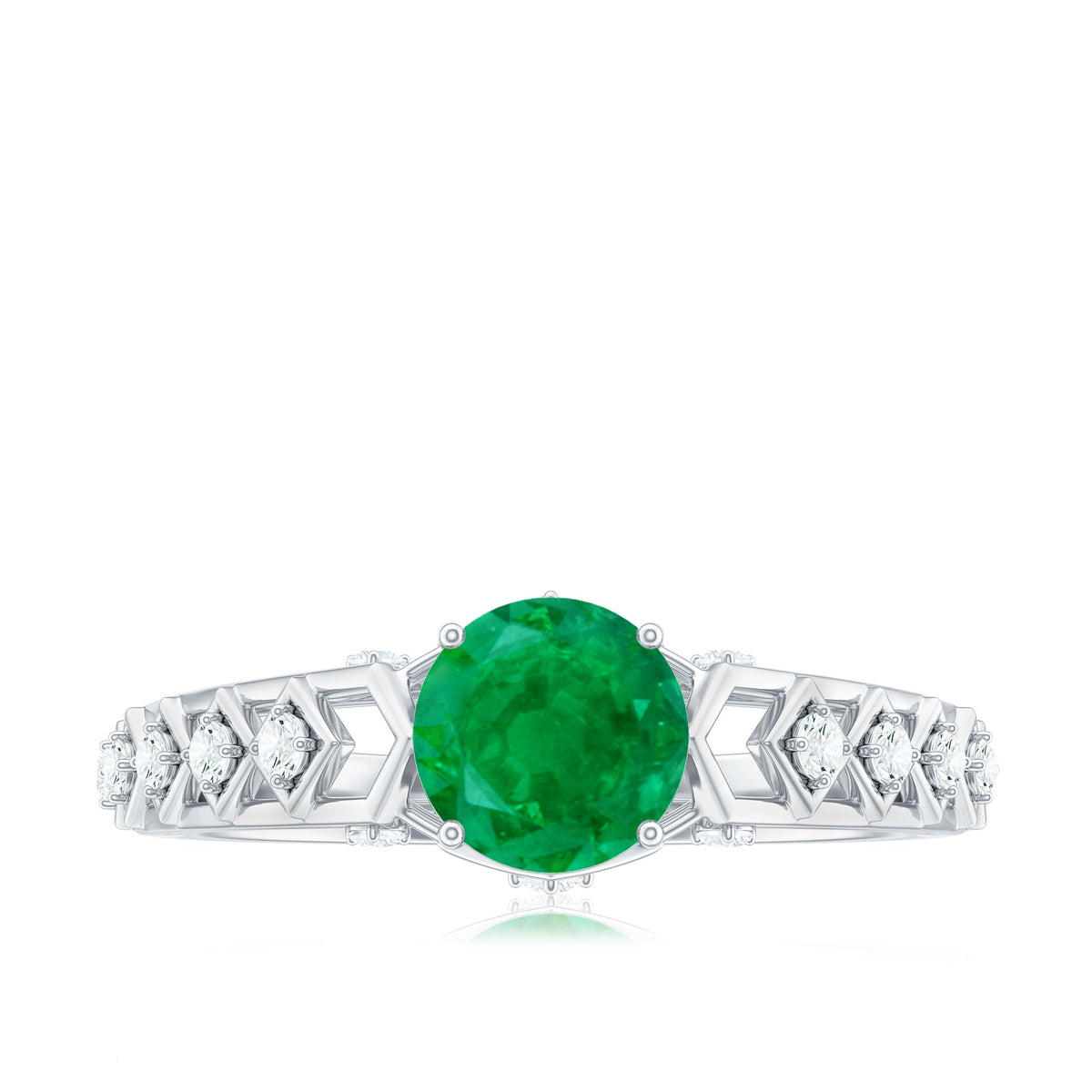 Genuine Emerald Art Deco Engagement Ring with Diamond
