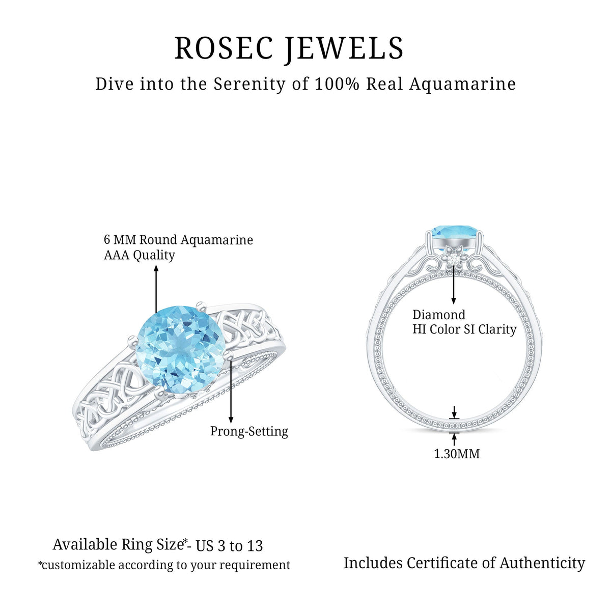 Vintage Looking Aquamarine Engagement Ring with Diamond