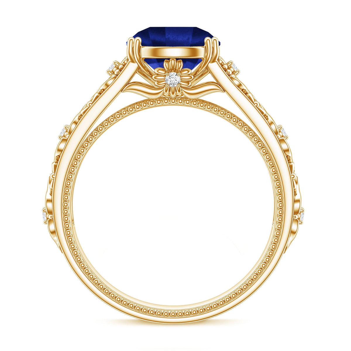 Nature Inspired 2.7 Carat Lab Grown Blue Sapphire Engagement Ring with Diamond