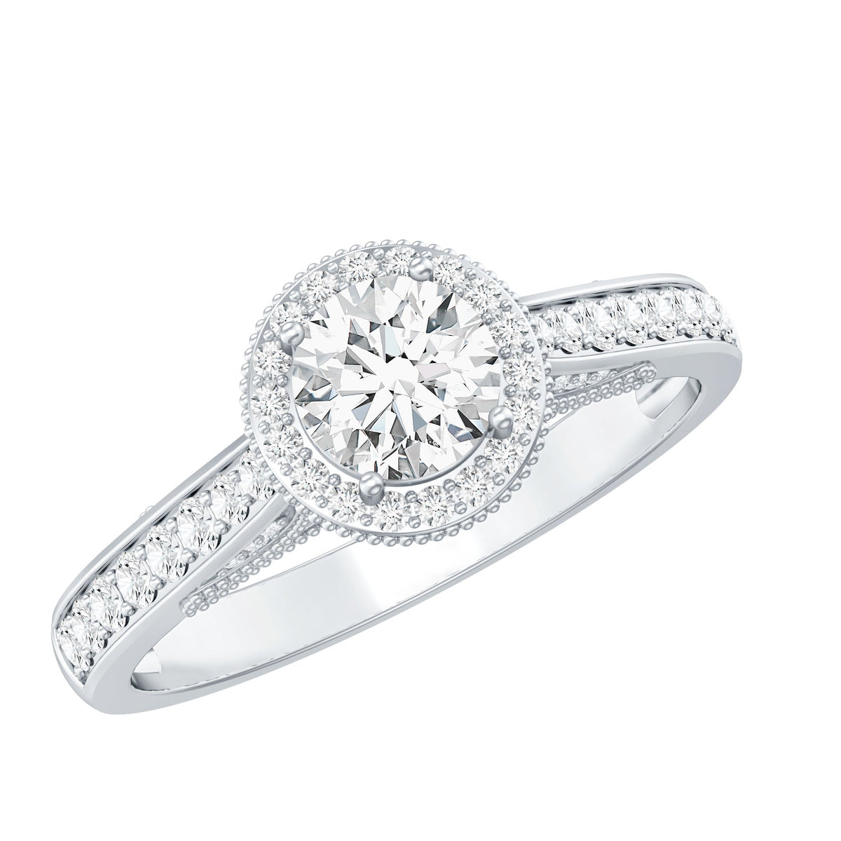 Certified Round Moissanite Halo Engagement Ring for Women